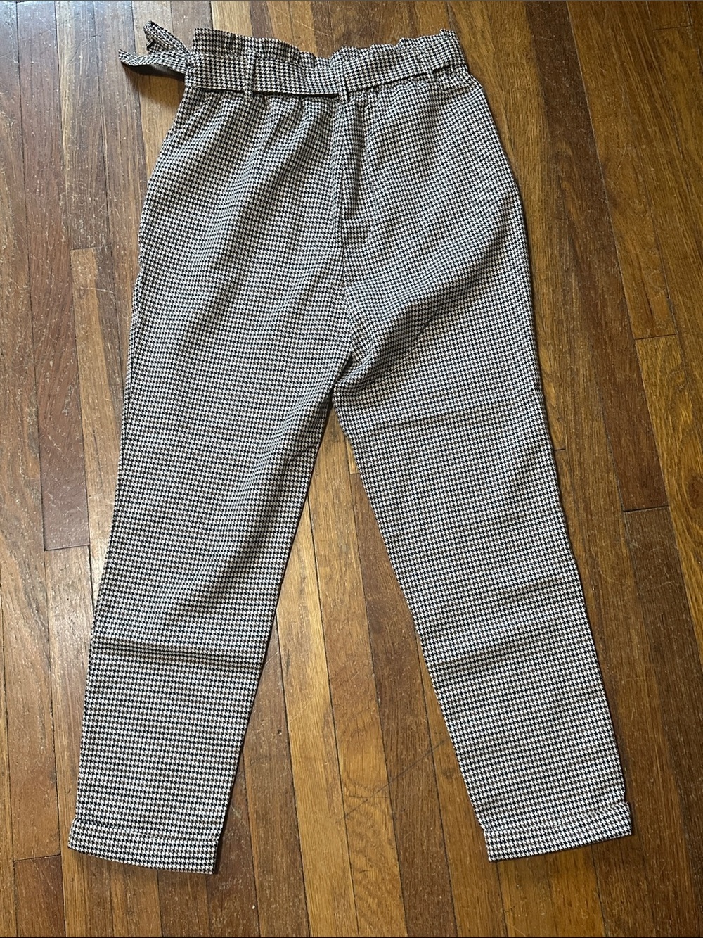 High-Waist Houndstooth Paperbag Pants, Taper Leg, Medium - Picture 4 of 6